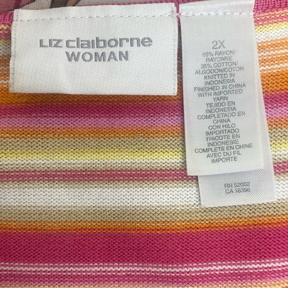 Liz Claiborne Woman Striped Knit Tank Top 2X Pink Yellow White Orange V-Neck - Picture 6 of 8